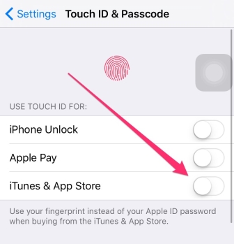 itunes & app store toggle touch id