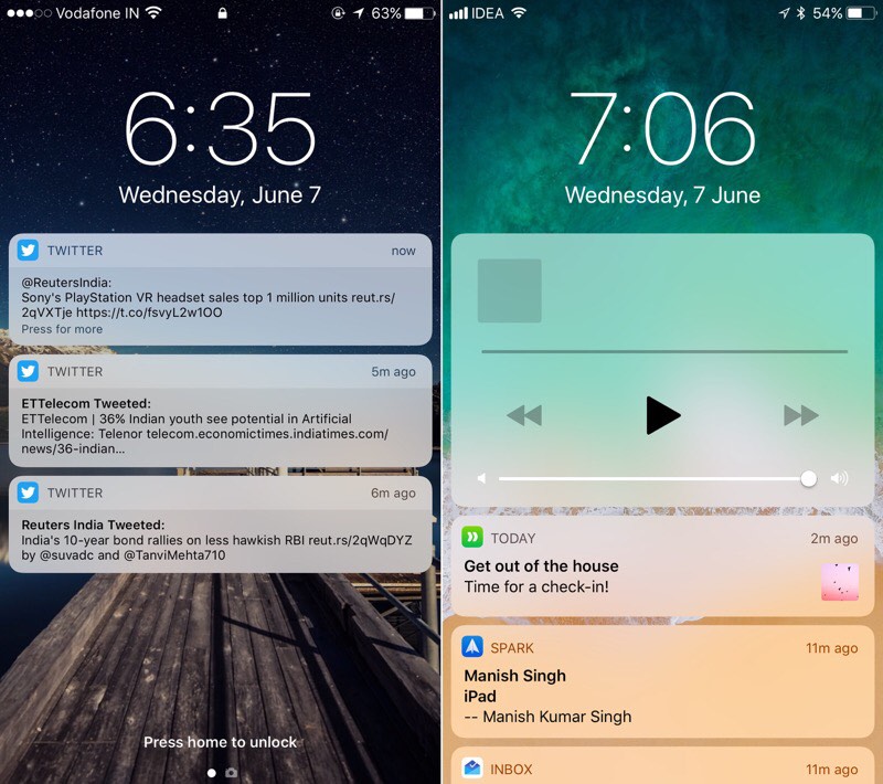 iOS 10 vs iOS 11 lock screen notifications 