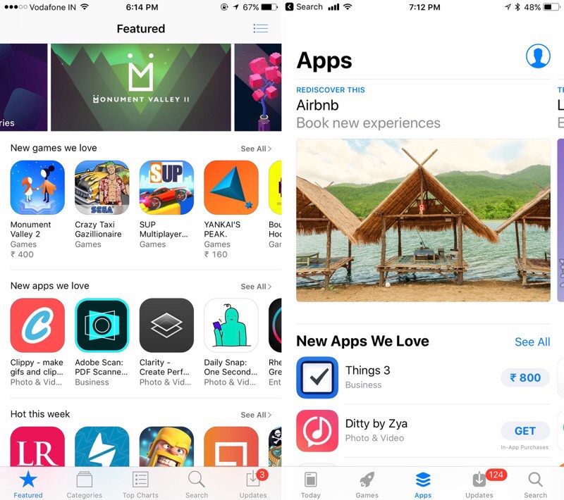 iOS 10 vs iOS 11 App Store 