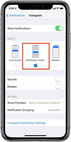 iOS _ 12_Settings_Notifications _ Instagram _ Deliver_Quietly_002-251 × 500 