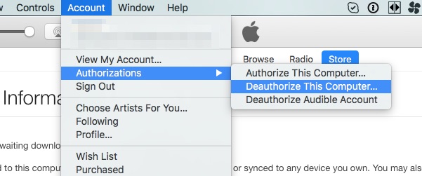 how to deauthorize a computer iTunes 