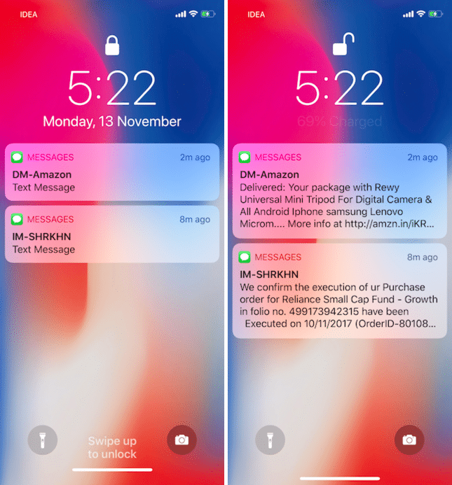 How to enable preview of notifications on blocked iPhone X